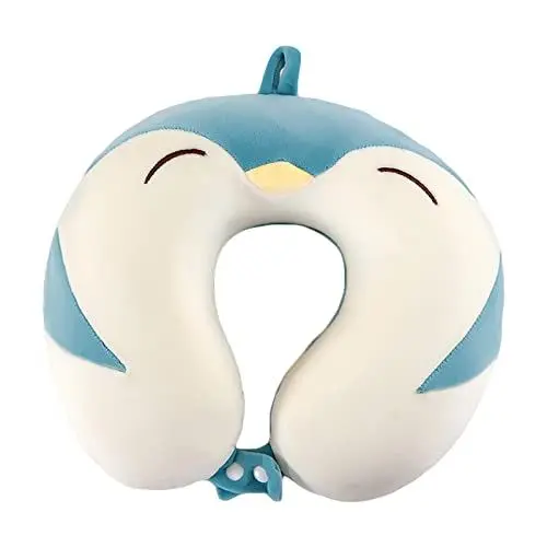 Produktbild: EXQULEG Cartoon Nackenkissen Memory Foam Nackenkissen Stützkissen, Reisekissen Kinder Reisekissen Ideal für Reise Büro und Haus (Pinguin)