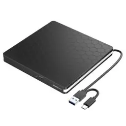 Produktbild: External DVD Drive, Amicool USB 3.0 Type-C CD DVD +/-RW Optical Drive USB C Burner Slim CD/DVD ROM Rewriter Writer Reader Portable for PC Laptop Desktop MacBook Mac Windows 7/8.1/10 Linux OS Apple