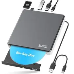 Produktbild: Externes Blu Ray CD DVD Laufwerk USB 3.0 & Type-C CD/DVD Blu-Ray Brenner Writer mit 2 USB & SD/TF Slots, Optical 3D BD Bluray Laufwerk Extern für PC Laptop Windows 11/10 Mac MacBook