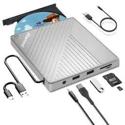 Produktbild: Externes CD DVD Laufwerk USB 3.0 Typ-C, Extern mit SD/TF-Kartenleser Portable RW Brenner,Schnelle Datenübertragung für Laptop,Desktop,MacBook,Win11/10/8/7/XP, Linux,Mac OS,Vista