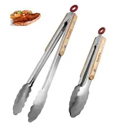 Produktbild: Extodry Robuste Küchenzange-Grillzange Edelstahl,leicht zu Haltender-Hitzebeständigen Holzgriffen Kochzange,Zum Fleisch,Spaghetti,Wurstzange,Zubehör für Küchenutensilien aus Metall