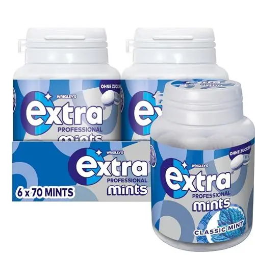 Produktbild: Extra Professional Mint Zuckerfreie Lutschpastillen, Multipack mit 6 x 70 Lutschbonbons, Süßigkeiten mit Minzgeschmack, Xylitol Mints, Lutschbonbons für frischen Atem
