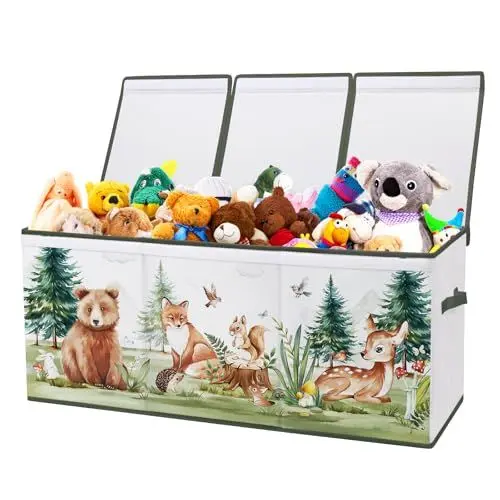 Produktbild: Extra Groß Aufbewahrungsbox mit Deckel Kinder, Zusammenklappbare Oxford-Spielzeugkiste mit Griff für Mädchen Jungen, Wasserdichte Spielzeug Aufbewahrung im Kinderzimmer, 96×32×40 cm (Tiere im Winter)