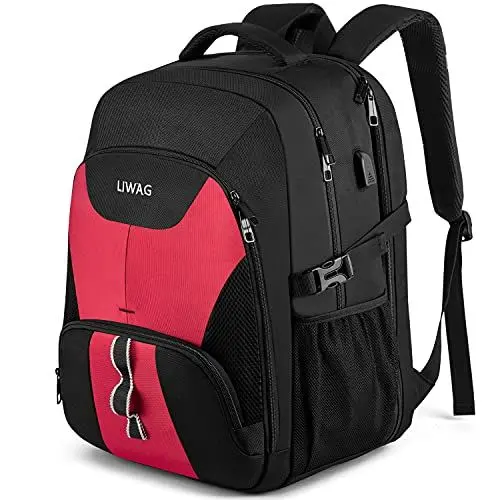 Produktbild: Extra Groß Rucksack Damen 50L Wasserdicht 17 Zoll Laptoptasche Arbeit Laptop Rucksack mit USB Ladeanschluss Anti Diebstahl Business Reisen Schulrucksack für Frauen Mädchen Teenager Rot