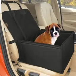 Produktbild: Extra Stabiler Hunde Autositz - Hochwertiger Auto Hundesitz für kleine bis mittlere Hunde - Verstärkte Wände und 3 Gurte - Wasserdichter Hundeautositz für Rück- und Vordersitz (Schwarz)