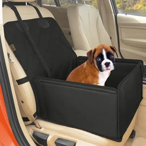 Produktbild: Extra Stabiler Hunde Autositz - Hochwertiger Auto Hundesitz für kleine bis mittlere Hunde - Verstärkte Wände und 3 Gurte - Wasserdichter Hundeautositz für Rück- und Vordersitz (Schwarz)
