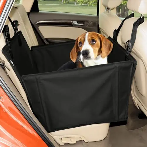 Produktbild: Extra Stabiler Hunde Autositz - Verstärkter Autositz für kleine und mittlere Hunde mit 4 Befestigungsgurten - Hochwertiger und wasserdichter Hundeautositz für den Rücksitz im Autos (M-Größe, Schwarz)