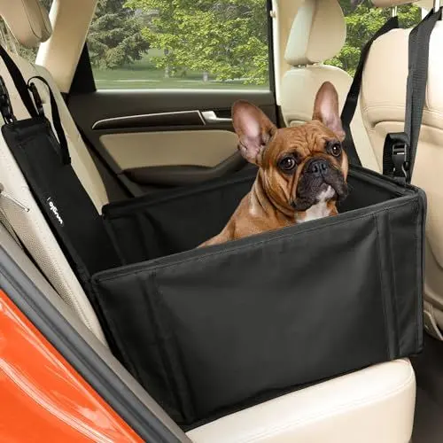 Produktbild: Extra Stabiler Hunde Autositz - Verstärkter Autositz für kleine und mittlere Hunde mit 4 Befestigungsgurten - Hochwertiger und wasserdichter Hundeautositz für den Rücksitz im Autos (S-Größe, Schwarz)