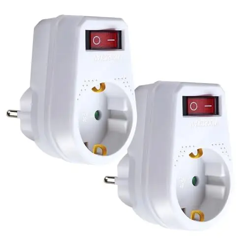 Produktbild: EXTRASTAR 1 Fach Steckdose mit Schalter, 2 Stück - Steckdosenleiste Weiß, Steckerleiste Max.3500W, Zwischenstecker