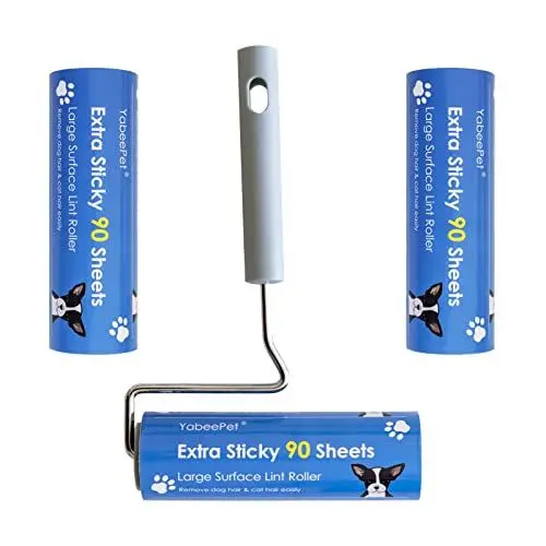 Produktbild: Extrem klebriger Fusselroller zur Entfernung von Tierhaaren - Große Fläche, 90 Blatt pro Rolle, 16 cm Breite, Packung mit 1 Rolle und 2 Nachfüllungen