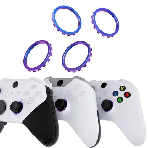 Produktbild: eXtremeRate Thumbsticks Akzentringe für Xbox One Elite, für Xbox Elite Series 2/2-Core Controller, Ersatz Accent-Ringe Schutz Sticks Zentrierringe für Xbox Series X/S ASR Version Shell-Lila Blau
