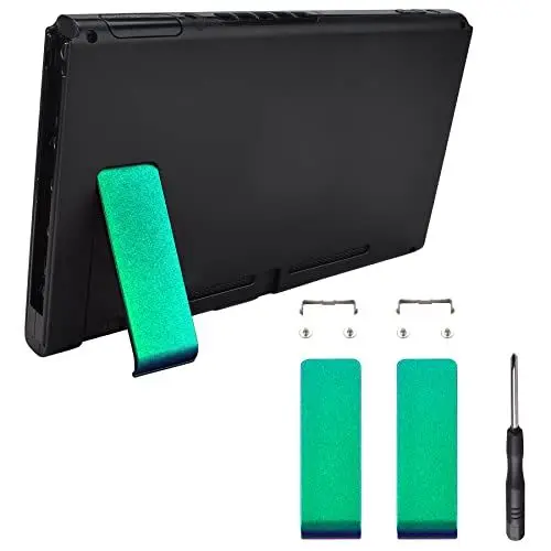 Produktbild: eXtremeRate 2 Stück Kickstand Rückhalterung Ersatzteil für Nintendo Switch Konsole, Rückplatte-Ständer Standhalter Halterung für Nintendo Switch Konsole-Grün Lila
