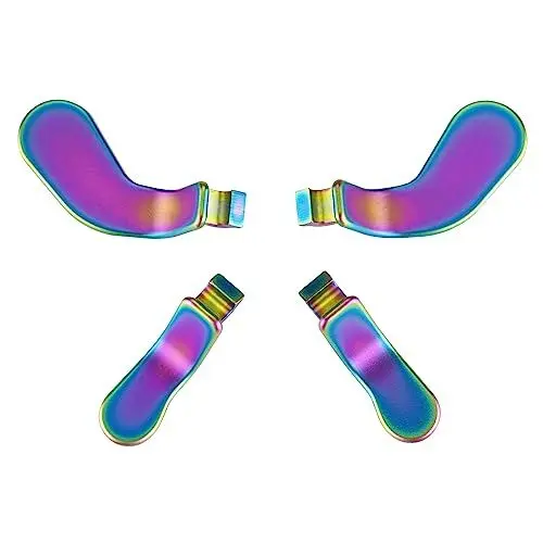 Produktbild: eXtremeRate 4 Pcs Metal Trigger Paddles Set für Xbox One Elite Series 2 Controller, Edelstahl Rückpaddles Tasten Zubehör für Xbox Elite Series 2-Core Controller-Regenbogen Aura Blau Lila