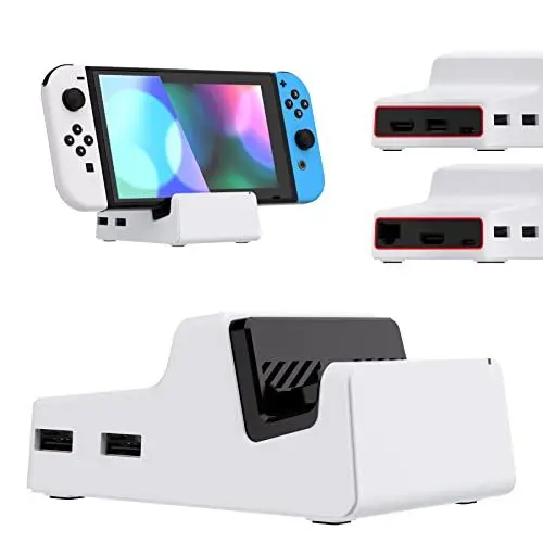 Produktbild: eXtremeRate AiryDocky DIY-Ersatz Hülle Case für Nintendo Switch/OLED Dock Ladestation, Re-Design Tragbar Mini Dock Cover für Switch Docking Station(Weiß-Schwarz)–KEIN Dock&Platine