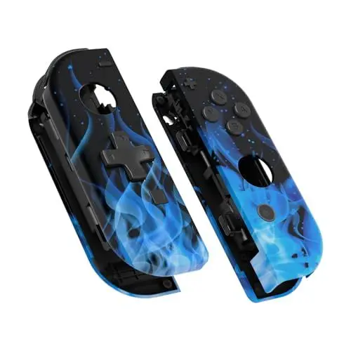 Produktbild: eXtremeRate DIY-Ersatz Case&Buttons für Switch Joycon, Custom Gehäuse & Knöpfe Skin Shell Umbau Set für Nintendo Switch/OLED Joycon Controller-Blaue Flamme D-Pad-Ver.(KEIN Joy Con)