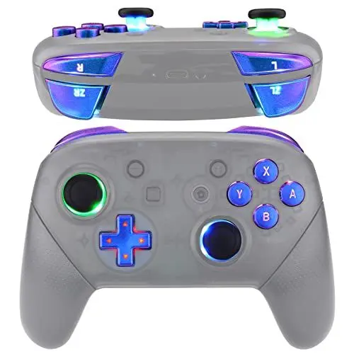Produktbild: eXtremeRate DTFS LED Tasten Kit für NS Switch Pro Controller, 9 Modi 6 Bereiche Leucht Thumbsticks D-Pad ABXY Trigger Buttons V2 LED Kabel Licht Knopf Zubehör für Switch Pro–Lila Blau Symboltasten