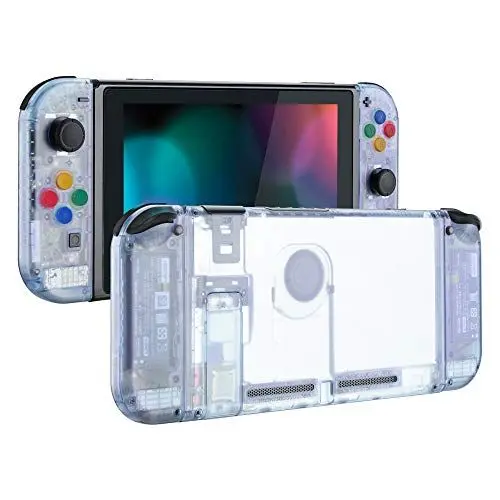 Produktbild: eXtremeRate Full Case für Nintendo Switch Joycon/Console, DIY-Ersatz Joy Con Shell/Tasten & Rückgehäuse & Kickstand, Custom Abdeckung Set für Nintendo Switch Konsole(Transparent Gletscher Blau)