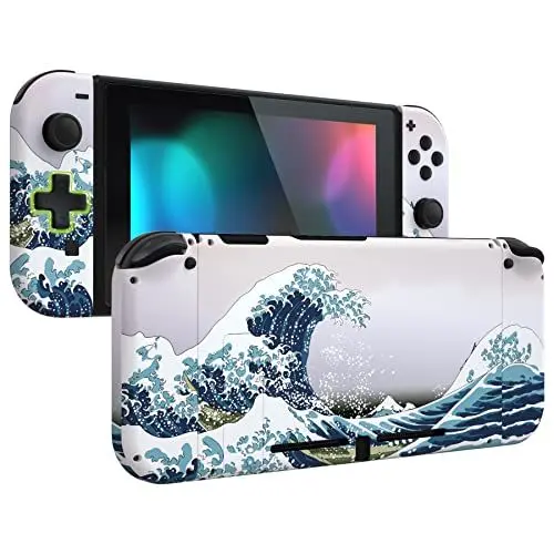Produktbild: eXtremeRate Gehäuse Hülle für Nintendo Switch,Custom D-Pad Version Case Schutzhülle mit Tasten für Switch joycon, Rückseite Konsole Case mit Ständer Zubehör für Nintendo Switch Joy Con Konsole-Welle