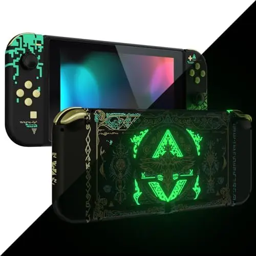 Produktbild: eXtremeRate Hülle Case für Nintendo Switch Joycon/Konsole, Joy Con Abdeckung & Tasten & Console Rückgehäuse & Kickstand, DIY-Ersatz Shell für Nintendo Switch-Totem of Kingdom Schwarz