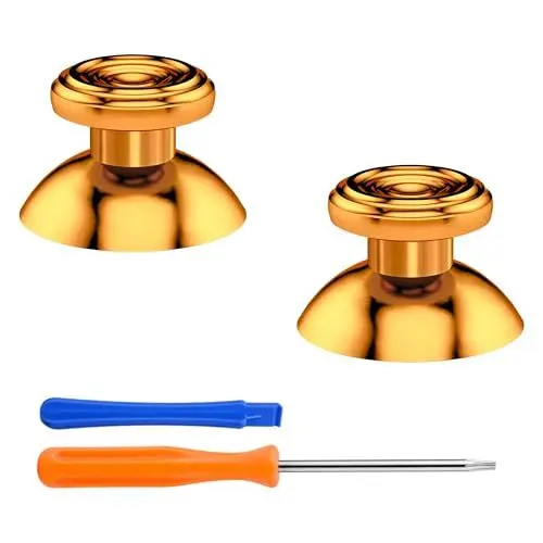 Produktbild: eXtremeRate Metall Thumbsticks für Xbox Series X/S, Kreis Muster Aluminium Analogsticks für Xbox One S/X, Ersatz Joystick für Xbox One Standard/Elite V1 Controller Zubehör Sticks-Gold