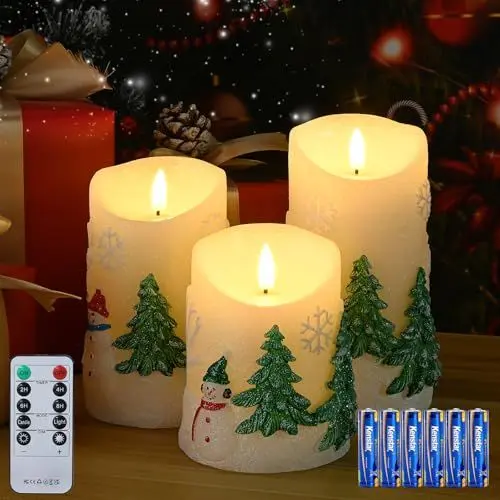 Produktbild: EXTSUD 3 Stück LED Kerzen Flammenlose Kerzen mit Timer und Batterien Weihnachtsbaum Beleuchtung LED Echtwachskerzen Adventsgesteck LED Kerzen für Weihnachten und Partys