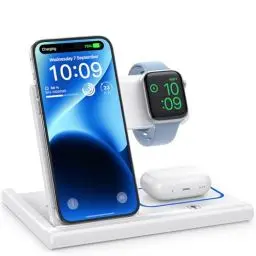 Produktbild: EXW Induktive Ladestation,Wireless Charger für Apple Watch Ladestation,Apple Ladestation Kompatibel mit iPhone 16 15 14 13 12 11 Pro & Max Serie, AirPods Pro/3/2, Apple Watch-Weiß(Kein Ladestecker)