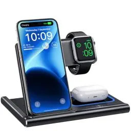 Produktbild: EXW Ladestation Apple Watch und iPhone,3 in 1 Ladestation Apple für Wireless Charger, iPhone Ladegerät für iPhone 16 15 14 13 12 11 Pro Serie, AirPods Pro/3/2, Apple Watch-Schwarz(Kein Ladestecker)