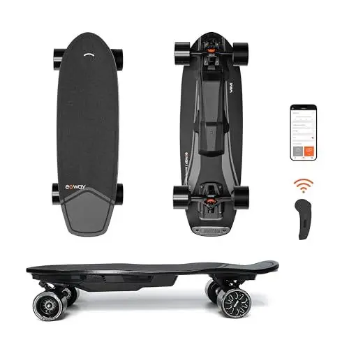 Produktbild: Exway Wave Hub Elektro Skateboard mit Fernbedienung, Höchstgeschwindigkeit von 37Kph, 18km Reichweite,RGB-Phantom-Rücklichter, Mini-Cruiser-Skateboard für Erwachsene und Jugendliche (Wave Hub 99wh)