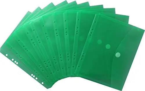 Produktbild: EXXO by HFP 35036 Dokumententaschen Sammelmappen Sichttaschen A5 quer transparent grün- Dokumentenmappe zum Abheften mit EURO-Lochung, Abheftrand, Klappe und Klettverschluss - 10 Stück