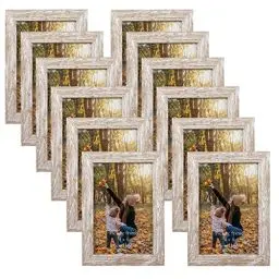 Produktbild: EXYGLO 12er Set Bilderrahmen 10x15 cm, Beige Fotorahmen Collage für 15x10 cm Fotos und Bilder, Natur Rahmen mit Plexiglas - Wand- oder Tischaufsteller