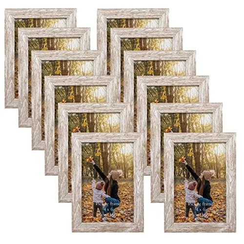 Produktbild: EXYGLO 12er Set Bilderrahmen 10x15 cm, Beige Fotorahmen Collage für 15x10 cm Fotos und Bilder, Natur Rahmen mit Plexiglas - Wand- oder Tischaufsteller