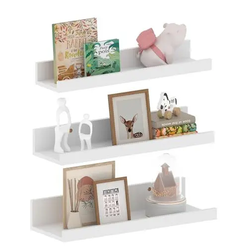 Produktbild: EXYGLO 40cm Lang Wandregal Weiß, Schweberegal Bilderleiste für Wohnzimmer, Küche, Kinderzimmer, Arbeitszimmer oder Schlafzimmer, 3 Stück mit Verschiedenen Größen