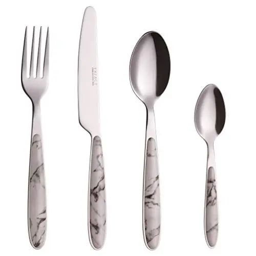 Produktbild: EXZACT 24-teiliges Besteckset – Edelstahl rostfrei mit farbigen Griffen – Besteckset für 6 Personen: 6 Gabeln, 6 Messer, 6 Esslöffel, 6 Teelöffel – Design Marmor
