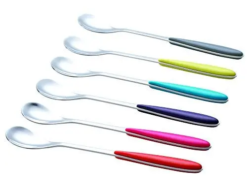 Produktbild: EXZACT Eiskaffeelöffel 6tlg Edelstahl farblich sortierter und hochglanzpoliert Eisbecher-Set Langen Griff, Latte-Löffel ist ideal für Kaffee, Dessert, heiße Schokolade.