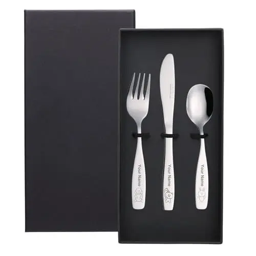Produktbild: EXZACT Kinderbesteck 3 teiliges aus rostfreiem stahl/spülmaschinengeeignet Gravurbesteck (Personalisiert mit Ihrem Namen)