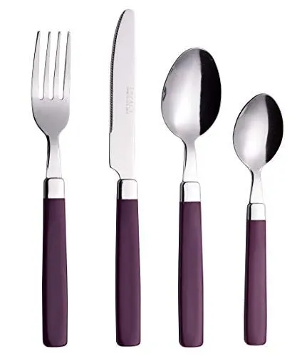 Produktbild: Exzact 16 Teiliges Besteckset/Edelstahl-Besteck - Rostfreier Stahl mit farbigen Griffen - 4 x Gabeln, 4 x Messer, 4 x Esslöffel, 4 x Teelöffel
