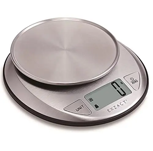 Produktbild: Exzact Elektronische Küchenwaage mit Großer Anzeige - Flüssigkeitsvolumen Messfunktion/Auto-Zero/Tare - 5kg/11lb
