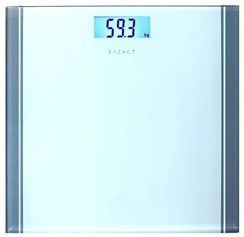 Produktbild: Exzact Digitale Personenwaage - Elektronische Körperwaage für Badezimmer, Große Kapazität 180kg, Hohe Präzision, LCD-Anzeige mit Hintergrundbeleuchtung (Weiß)