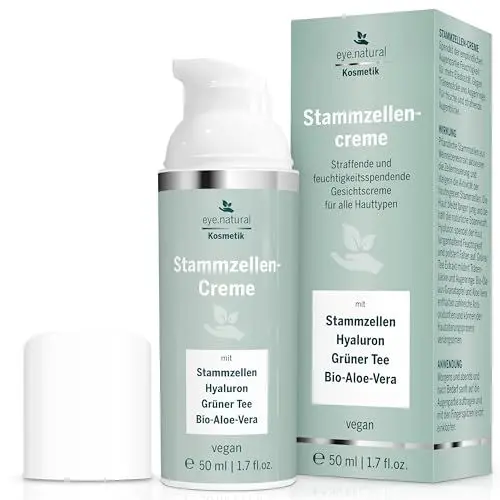 Produktbild: EYE CARE COMPANY Augencreme mit natürlichen Bio-Stammzellen – mit Hyaluron, Grüntee-Extrakt, Panthenol und Bio-Granatapfelöl – 50 ml vegane Anti-Aging-Augencreme gegen Falten und Augenringe für die tä