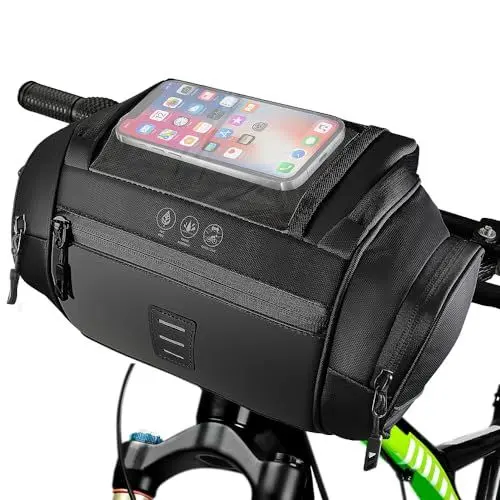 Produktbild: Eyein Fahrrad Lenkertasche, 4.8L Wasserfest Fahrradtasche Lenker mit Touchscreen-Handyhalter, Reflektierende Fahrradkorb vorne mit abnehmbarem Schultergurt für Rennrad MTB E-Bike Fahrten im Freien
