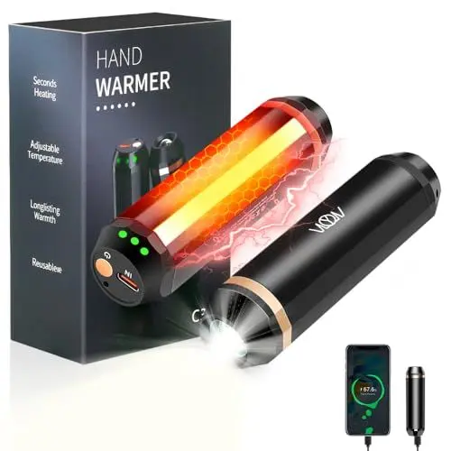 Produktbild: Eyein Handwärmer Elektrisch, 2*5000mAh Taschenwärmer Wiederverwendbar 2er-Pack, 3 in 1 Handwärmer mit Powerbank und Taschenlampe, 3 Heizmodi, 18 Stunden Lang Anhaltende Wärme für den Winter im Freien