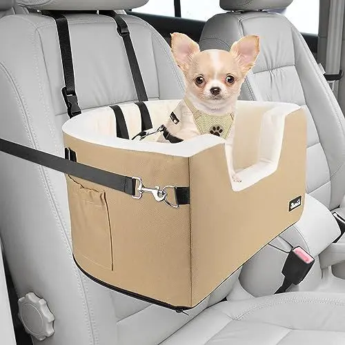 Produktbild: Eyein Autositz für Kleine Hunde - Vollständig Abnehmbarer und Waschbarer Erhöhter Sitz mit Sicherheitsgurt und Kissen für Hunde bis zu 8 kg
