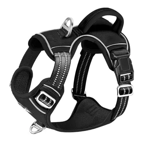 Produktbild: Eyein Hundegeschirr für Große Hunde, verstellbares atmungsaktives reflektierend, gepolstert und atmungsaktiv Brustgeschirr mit Griff und Frontbügel für tägliches Training (Schwarz, XL)