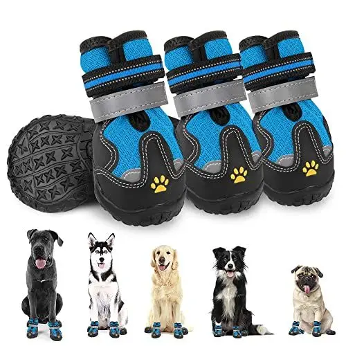Produktbild: Eyein Hundeschuhe Pfotenschutz, atmungsaktiv Mesh Hundestiefel mit Reflektierenden für kleine, mittelgroße und große Hunde, Outdoor rutschfeste Hunde Schuhe，4 Stück