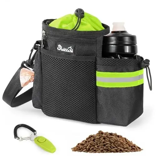 Produktbild: Eyein Leckerlibeutel für Hunde, Futterbeutel Hunde mit Kotbeutelspender und Wasserflaschenhalter, DREI Verwendungsarten-Hunde Leckerlitasche mit Verstellbarer Schultergurt/Gürtel/Gürtelclip, Grün