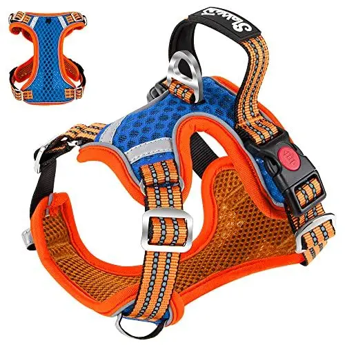 Produktbild: Eyein Hundegeschirr für Kleine Mittelgroße Hunde, Air Mesh Atmungsaktiv Brustgeschirr mit weichem Griff und Abschließbare Karabiner, ausbruchsicher reflektierend Hund Geschirr für Welpen, Orange, M