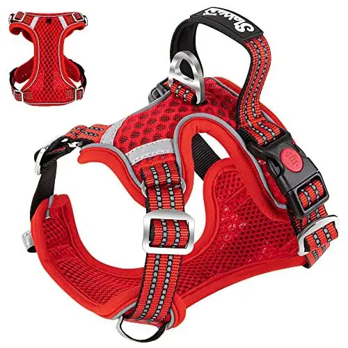 Produktbild: Eyein Hundegeschirr für Kleine Mittelgroße Hunde, Air Mesh Atmungsaktiv Brustgeschirr mit weichem Griff und Abschließbare Karabiner, ausbruchsicher reflektierend Hund Geschirr für Welpen, Rot, XS
