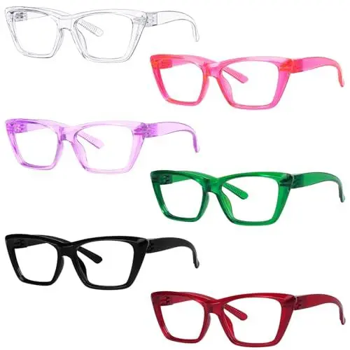 Produktbild: Eyekepper Cat Eye Lesebrille mit schraubenlosen Federscharnieren Metalless 6 Pack für Frauen große dicke Rahmen Leser +3,00
