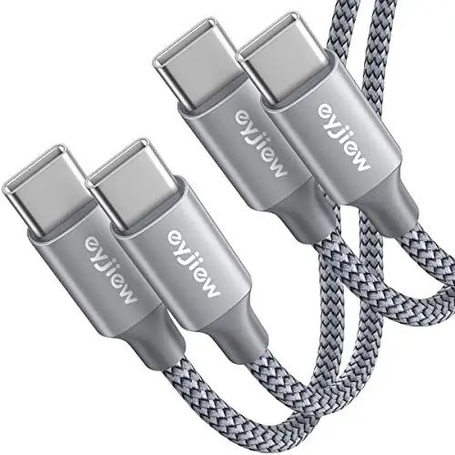 Produktbild: eyjiew USB C auf USB C Kabel (1.2m, 2-Stück), 60W USB -C Ladekabel Nylon Schnellladekabel Typ C Datenkabel für iPhone 16 Pro Max, iPhone 15 Pro, Galaxy S24 S23 A55 A25 A15 A71, MacBook Air, Pixel 9