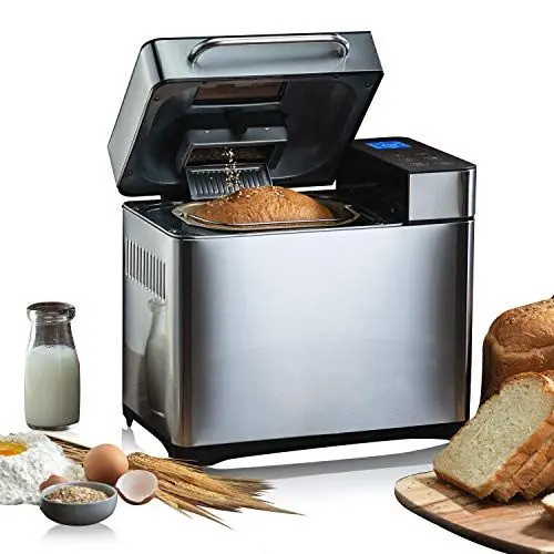 Produktbild: Ｍeykey Brotbackautomat Backmeister Brotbackmaschine mit 19 Programme für 500g-1000g Brotgewicht, 710W, 15 Stunden Timing-Funktion, Warmhaltefunktion, Sichtfenster und LED Bildschirm